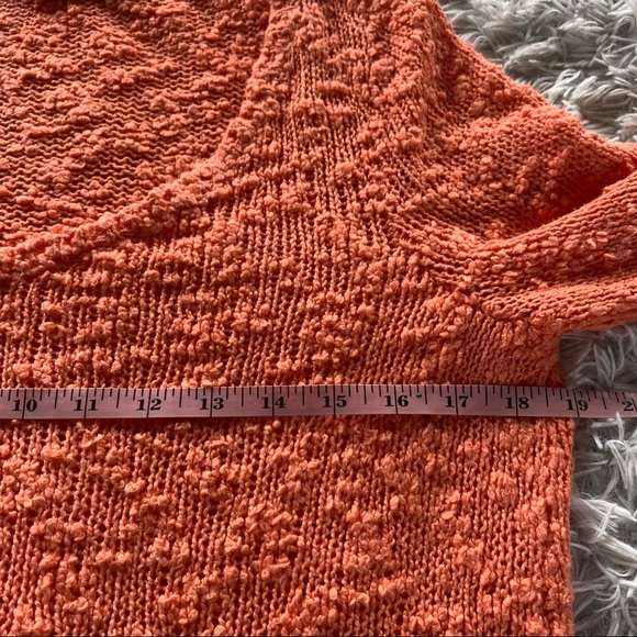 Anthropologie Yellow Bird Pointelle Sweater Coral V-neck nubby twist back hi low - Picture 8 of 11